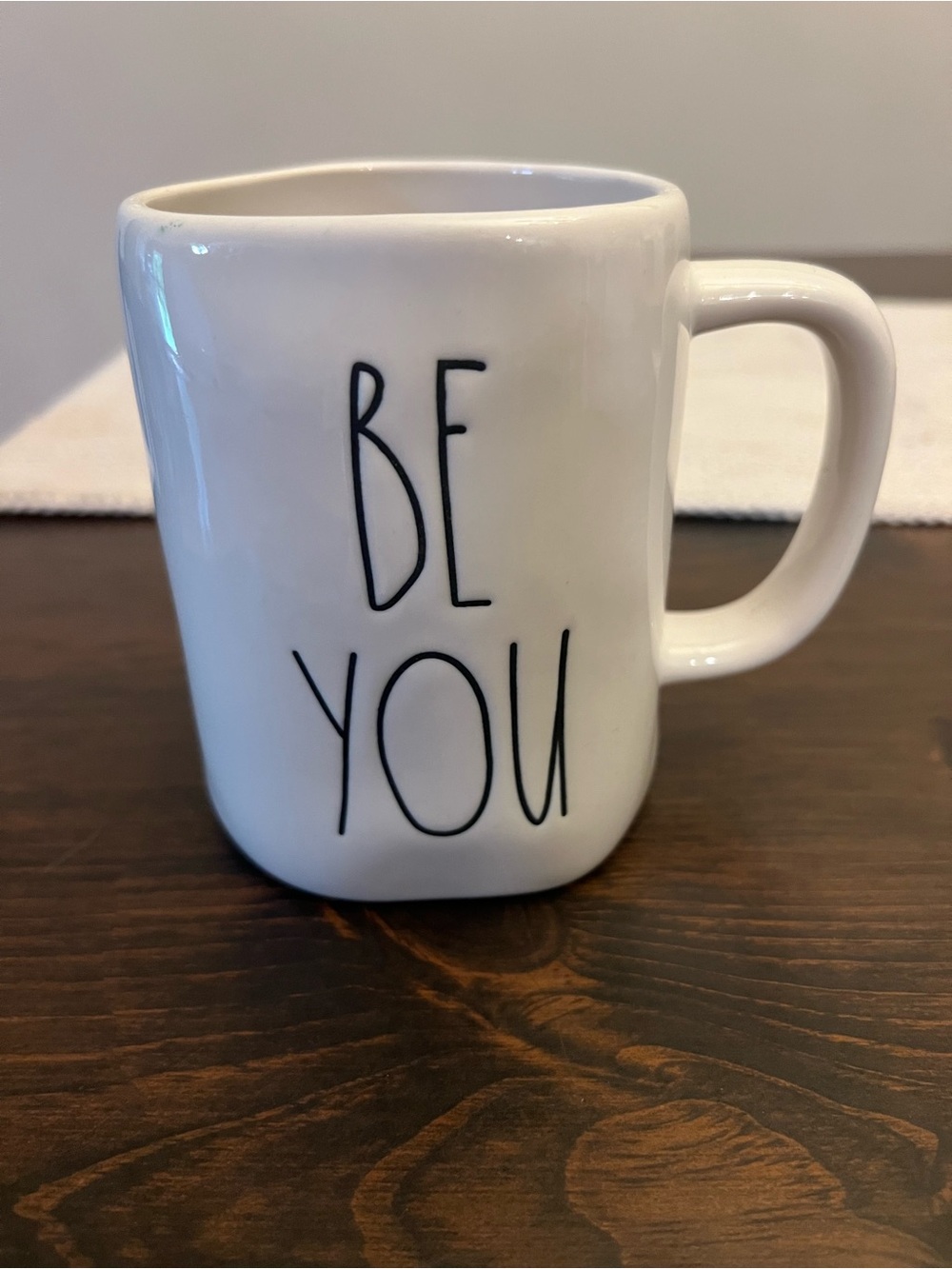 Rae Dunn White Ceramic Mug with BE YOU Black Lettering